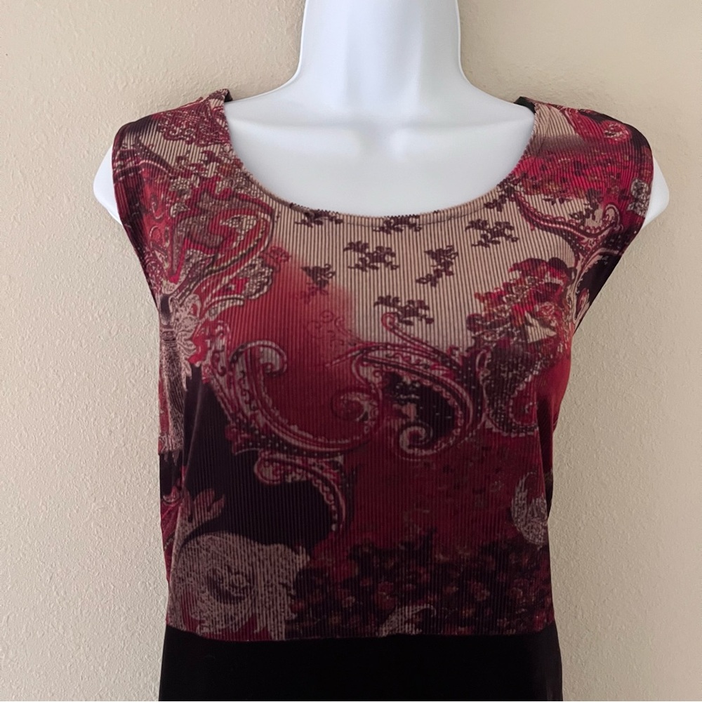 R&M Richards Karen Wong Velvet Dress Sz 16W Vintage Midi Paisley 90s Stretch - Picture 2 of 12